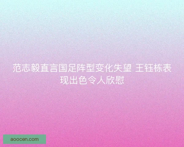 范志毅直言国足阵型变化失望 王钰栋表现出色令人欣慰 范志毅直言国足阵型变化失望 王钰栋表现出色令人欣慰