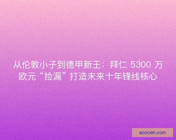 从伦敦小子到德甲新王：拜仁 5300 万欧元 “捡漏” 打造未来十年锋线核心